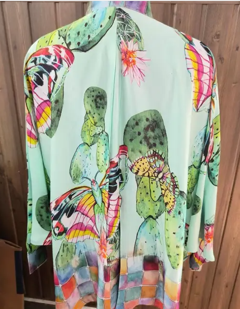 Cactus Butterfly Satin Kimono