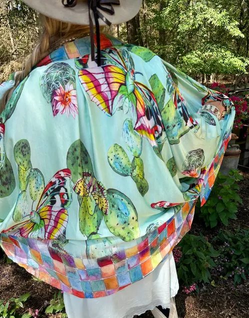 Cactus Butterfly Satin Kimono