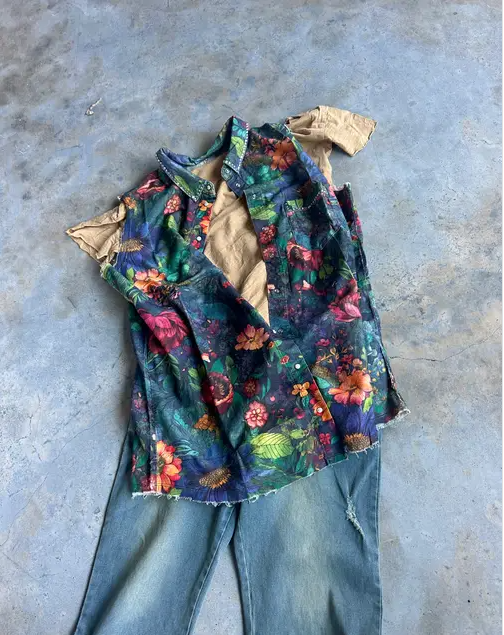 Navy Rag Floral Flannel Vest