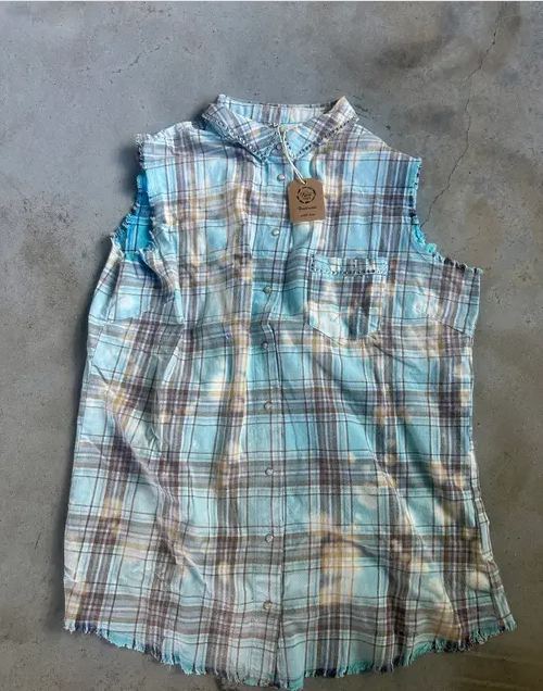 Distressed Sky Blue Flannel Vest