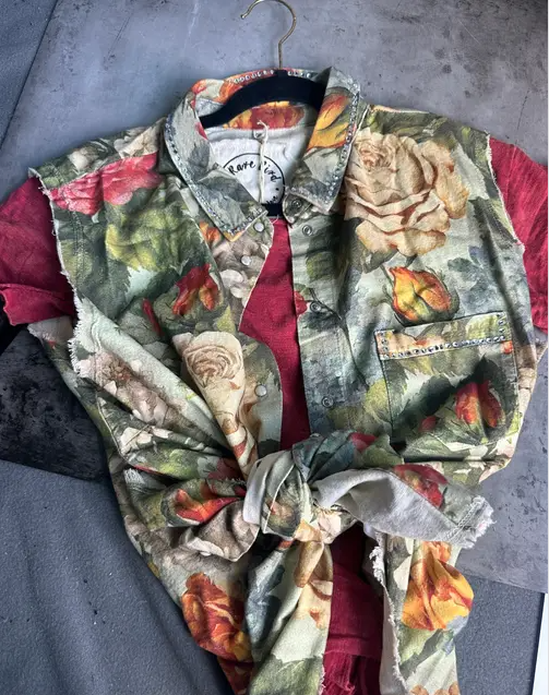 Olive Floral Flannel Vest