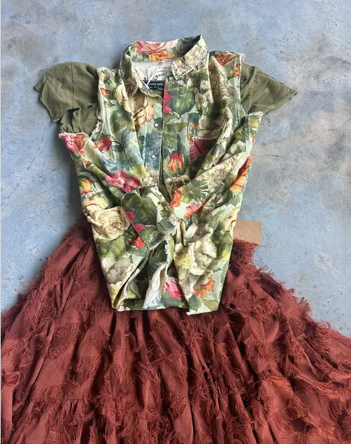 Olive Floral Flannel Vest