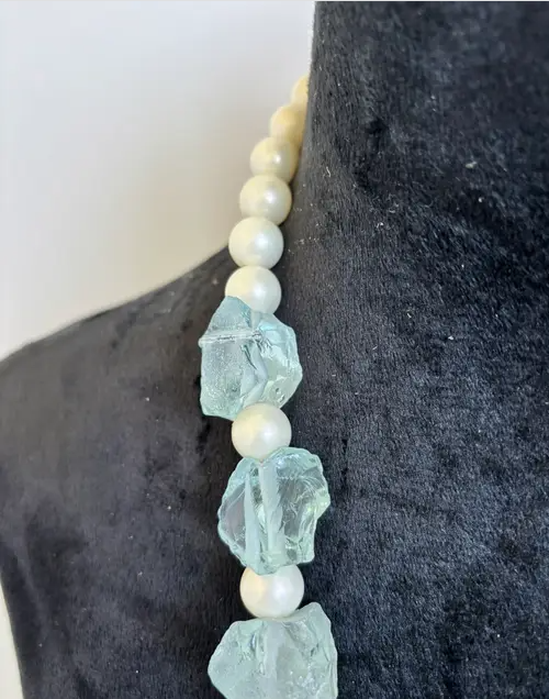 Raw Aquamarine Crystal Pearl Choker