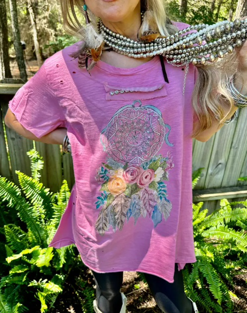 DREAM CATCHER TATTERED SHIRT Rose Pink