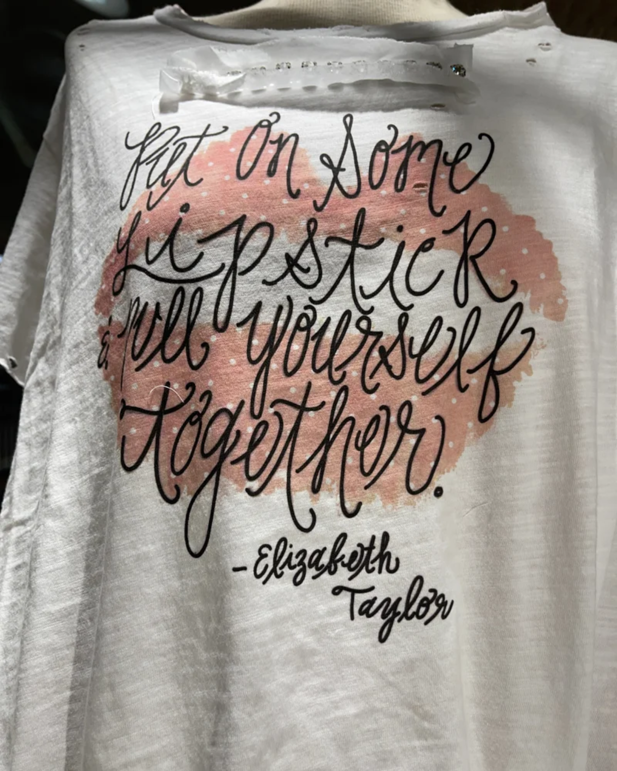 Lipstick Distressed Shirt 3/4 Sleeve