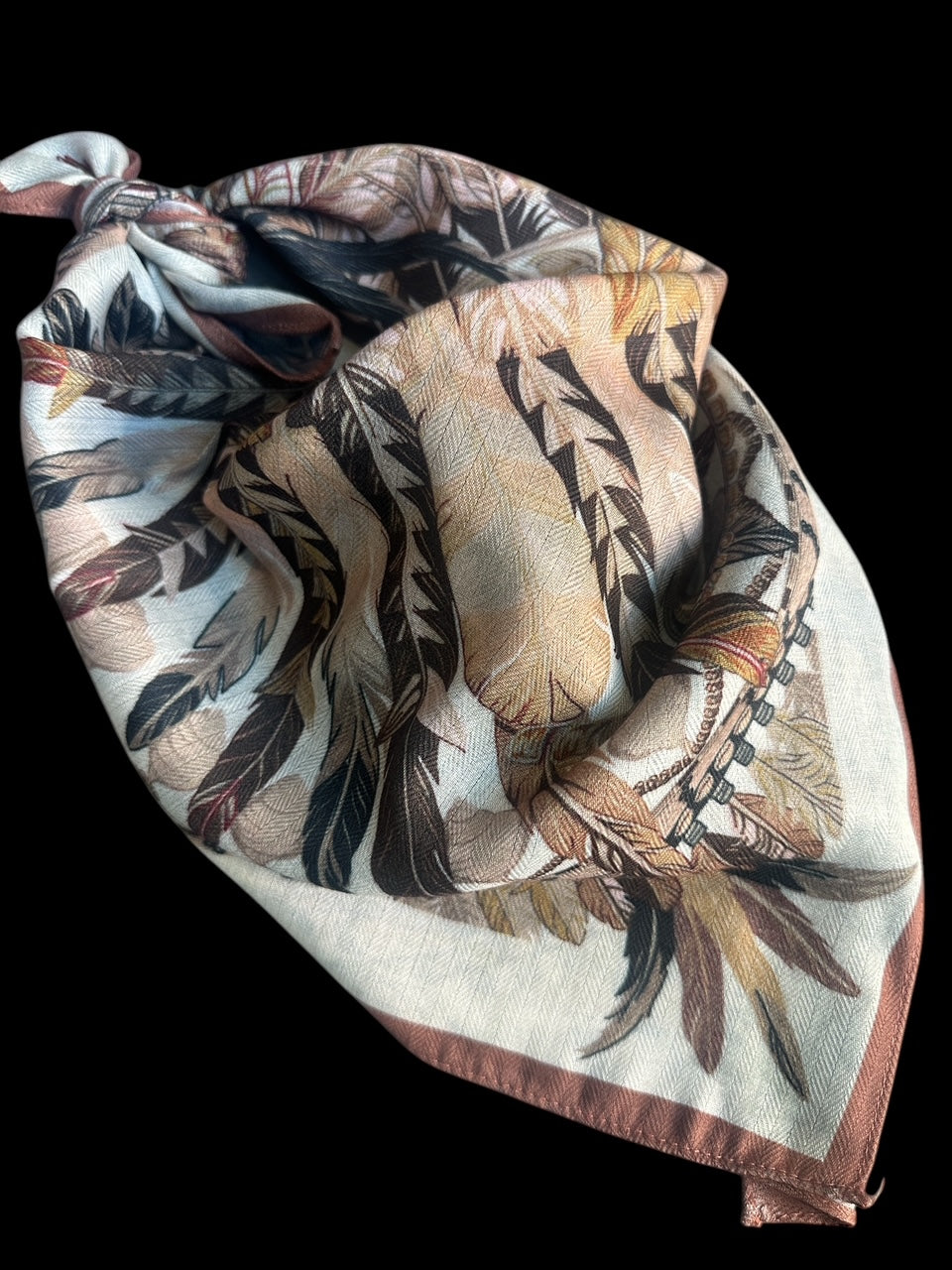 Brown Aztec Feather Circle Silk Velvet Wild Rag